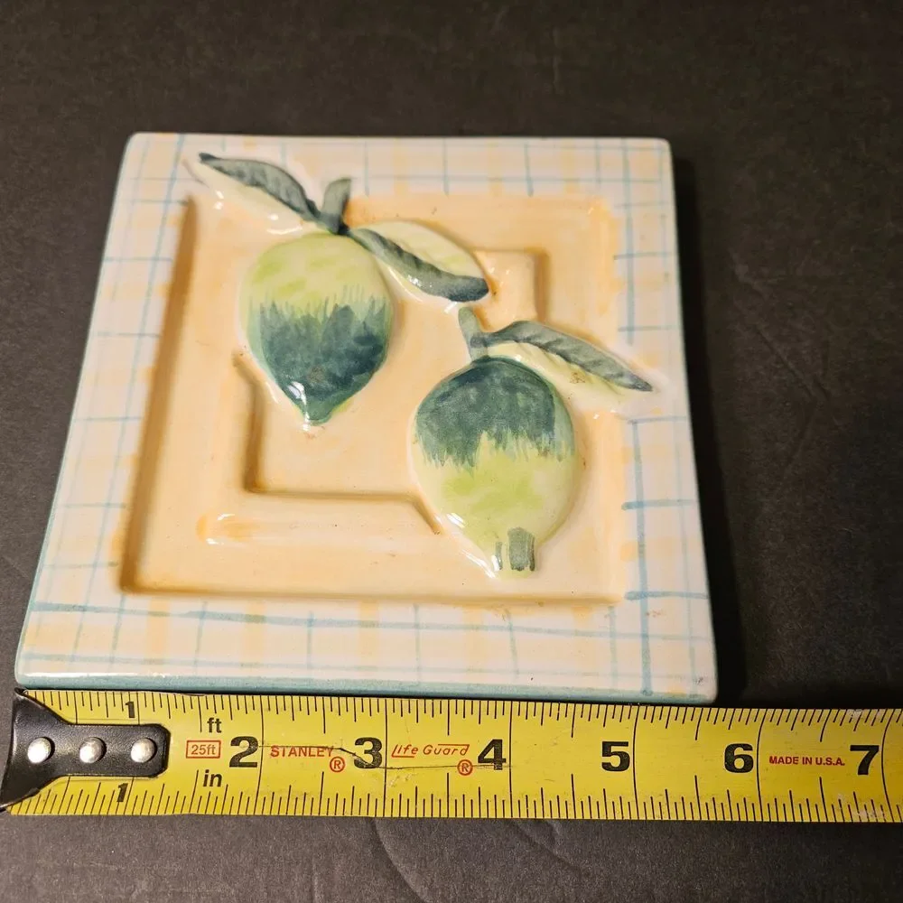 Laurie Gates Los Angeles Pottery Decorative Lime Design Ceramic Tile Trivet‎ 6" - Picture 5 of 6